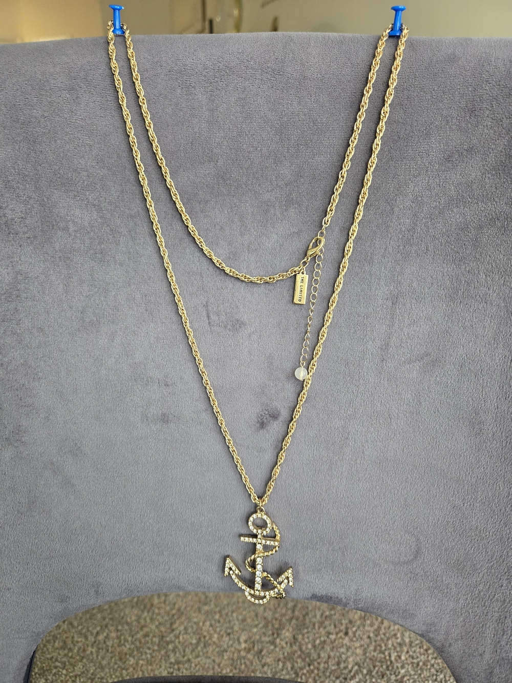 The Limited Gold Double-Layer Necklace with Rhinestone Anchor Pendant